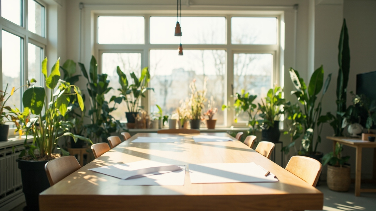 Bright creative studio space with plants and natural light