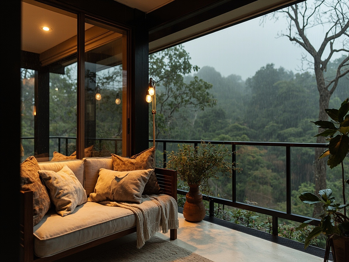 Veranda with cushions and monsoon view